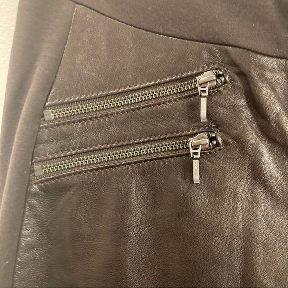 DANIER Sz 10 Italian Leather Fabric Zipper Pockets Hem Tapered  Leg Moto Pants - Picture 4 of 13